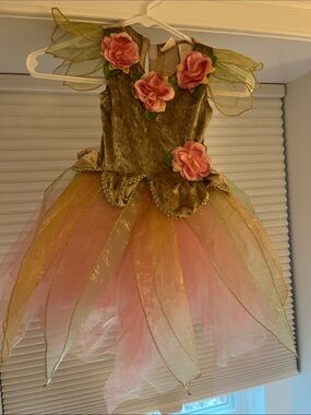Fairy Dust size 4 Pink & Gold Fairy Tutu Costume with Floral Accents and extras